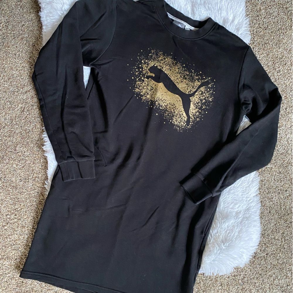 Puma Long Sleeve Black Gold Sweatshirt Dress Womens Size Small